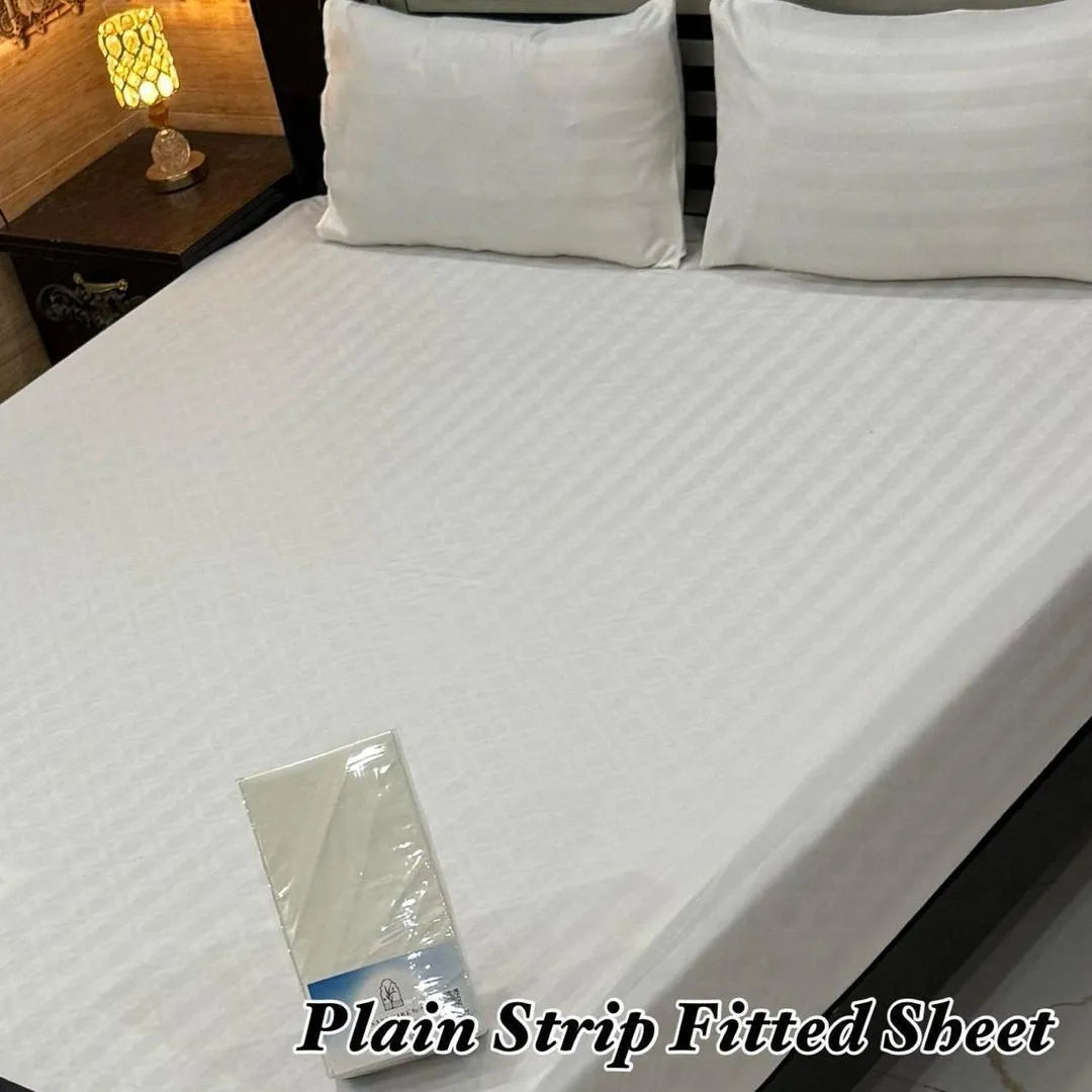 Off White Micro Stripe Fitted Bed Sheet Set Double Bed