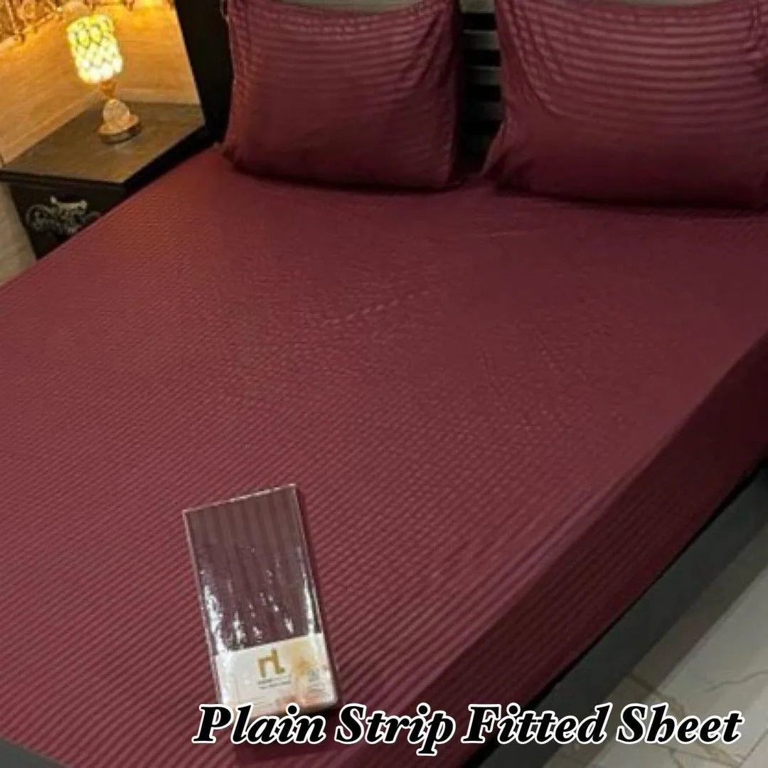 Maroon Micro Stripe Fitted Sheet Set for Double Bed
