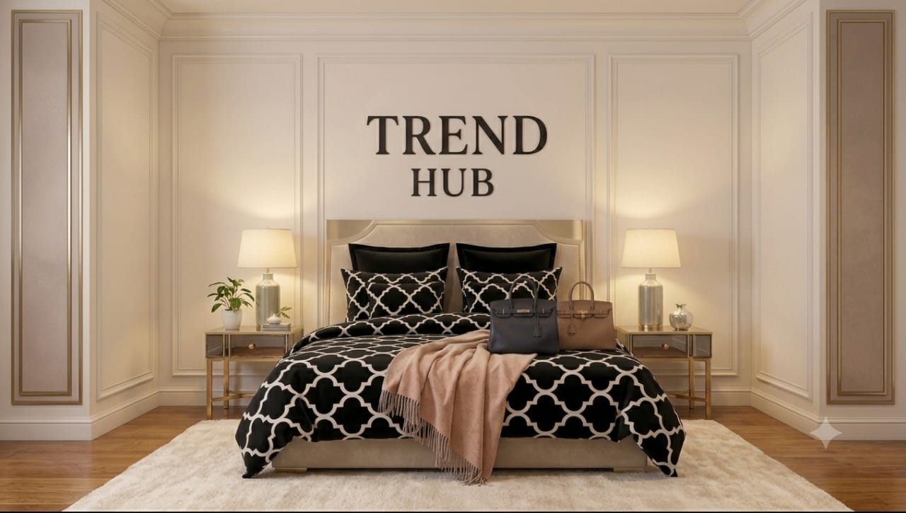 Black White Geometric Cotton King Size Bedsheet Set