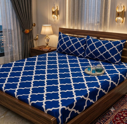 3 Pcs Crystal Cotton Printed Double Bedsheet king size