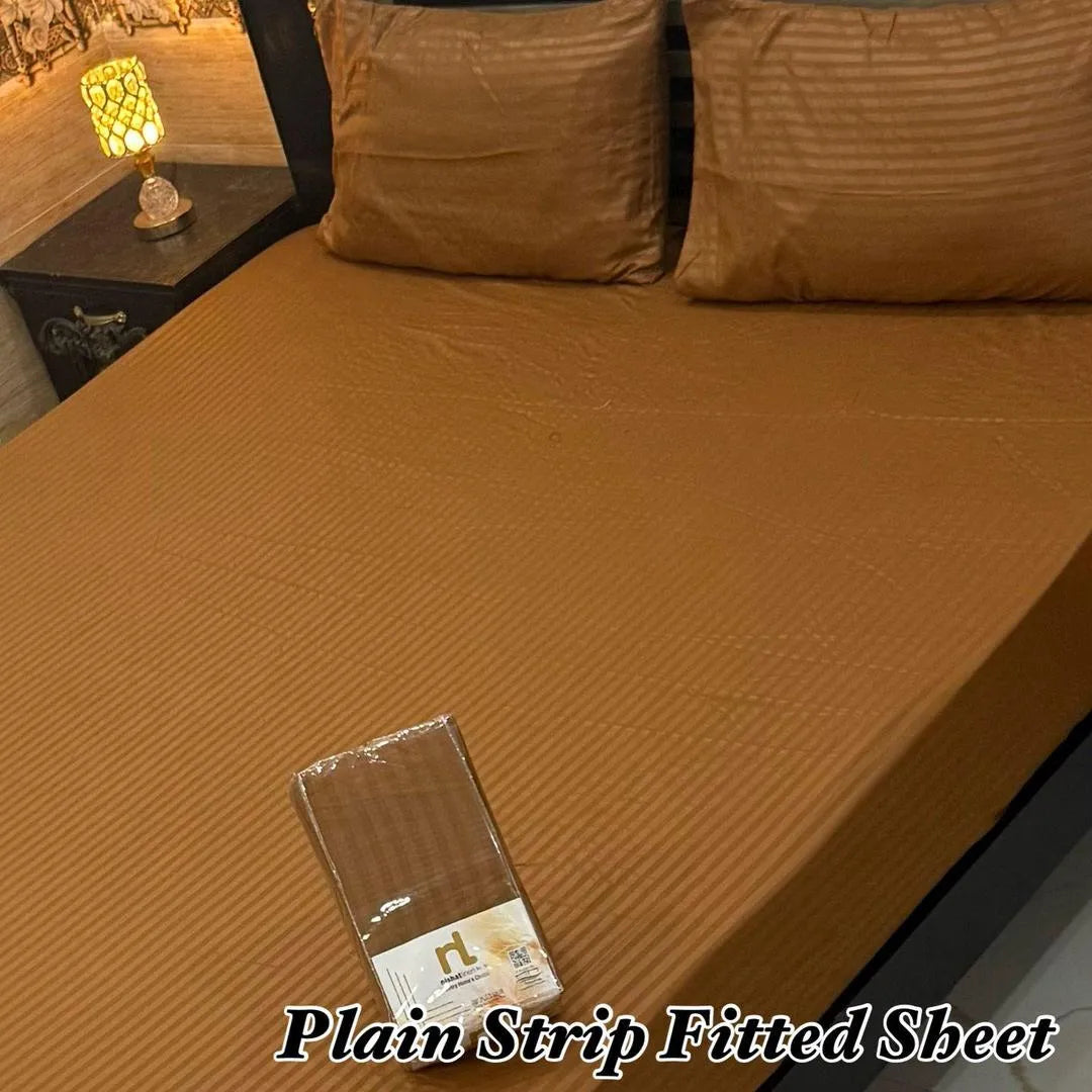 Double Bed Fitted Sheet Brown Micro Stripe 100%